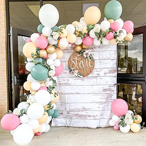 Arco de Globos,Kit de Guirnaldas Globos de Cumpleaños, Rosa Verde Blanco Globo Dorado Metalizado Arco Globos 92 Piezas para Feliz Cumpleaños Photocall Bodas Comunion Baby Shower Decoración