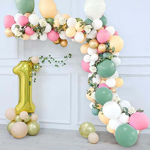 Arco de Globos,Kit de Guirnaldas Globos de Cumpleaños, Rosa Verde Blanco Globo Dorado Metalizado Arco Globos 92 Piezas para Feliz Cumpleaños Photocall Bodas Comunion Baby Shower Decoración