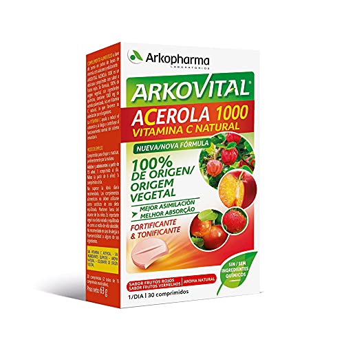 Arkopharma Arkovital Acerola 1000 30 Comprimidos, Refuerzo Del Sistema Inmune, Vitaminas Naturales De Mayor Absorción, Vitamina C 100% Natural