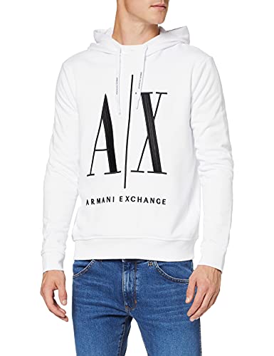 Armani Exchange Hoodie, Maxi Print Logo on Front Sudadera, Blanco, M para Hombre