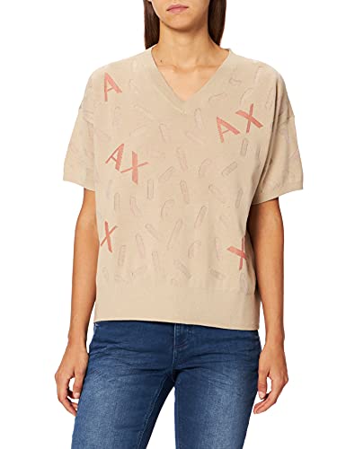 Armani Exchange Short Sleeved V Neck Pullover, All Over Logo Jacquard Sudadera, Pure Cashmere, L para Mujer