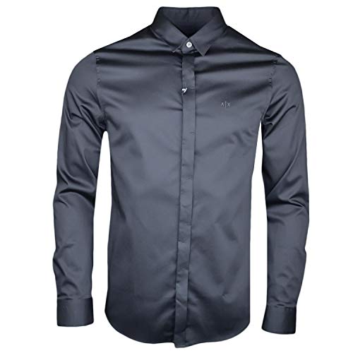 Armani Exchange Smart Stretch Satin Camisa, Negro (Black 1200), 40 (Talla del Fabricante: Small) para Hombre