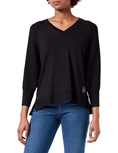 Armani Exchange V-Neck, Side Front Logo Sudadera, Negro, XL para Mujer