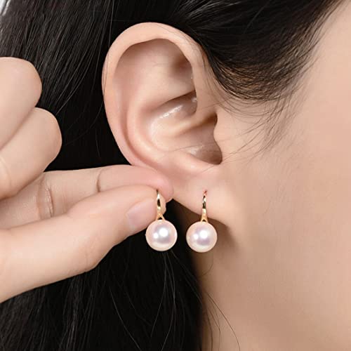 Aro de plata de ley 925 escogido a mano AAA + calidad 7,5-8 mm pendientes colgantes de perlas blancas de agua dulce para mujeres y niñas