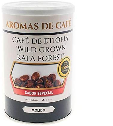 Aromas de Café - Café Etiopía Wild Grown Kafa Forest Molido - Café de Etiopía Sabor Suave Afrutado - Formato en Lata - Contiene Antioxidantes - 100 gr