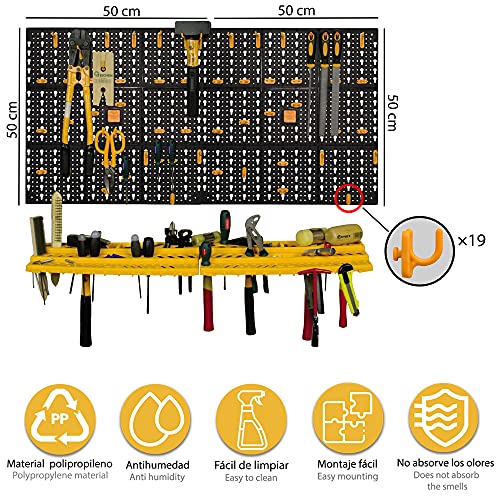 Art Plast 2 paneles en polipropileno L 500 x H 500 mm + 2 estantes + 50 ganchos surtidos