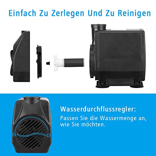 ARTDER Bomba de agua para acuario, 60 W, 3000 l/h, bomba de agua, bomba sumergible, bomba de extracción para acuario, pequeña bomba sumergible para acuario, estanque, sin ruido, cable de 1.5 m.