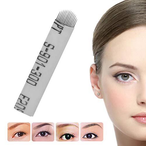 Artibetter 50pcs microblading en forma de u cuchillas agujas de tatuaje de cejas 14 pines (blanco)