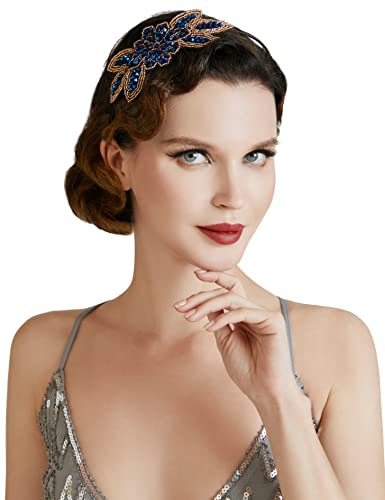 ArtiDeco 1920 - Diadema de los años 20 para mujer, accesorio para disfraz de Gatsby Stil2 – azul. Talla única