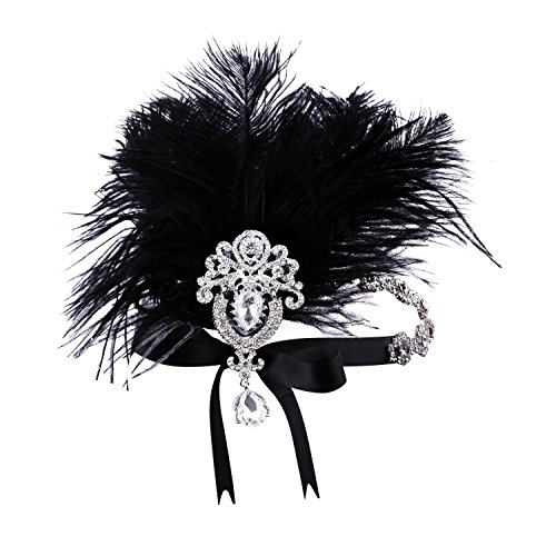 ArtiDeco 1920 Diadema de Pluma con Cristal Cinta para el Pelo con Diamantes de imitación Vintage Años 20 Flapper Pelo Banda de Pluma Disfraz Gatsby Accesorio