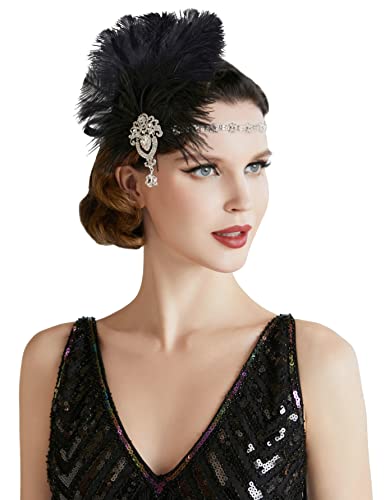 ArtiDeco 1920 Diadema de Pluma con Cristal Cinta para el Pelo con Diamantes de imitación Vintage Años 20 Flapper Pelo Banda de Pluma Disfraz Gatsby Accesorio