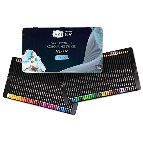 Artina Aquarilo Lápices Acuarelables Set de 72 Lápices - Juego XL Profesional de Lápices de Colores de Madera FSC de Alta Pigmentación y Solubles en Agua - Para Dibujar y Pintar