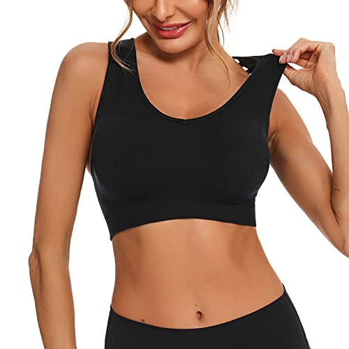 Aseniza Sujetador Deportivo Mujer con Relleno Extraíble Sin Costuras de Alto Impacto, Top Deportivo Push up Mujer Fitness de para Yoga Gimnasio,1&2 Pack (Negro*2,XXL