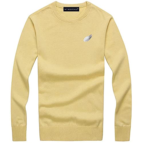 Astemdhj Suéter 100% Algodón Primavera Otoño Suéteres De Hombre Jerseys De Manga Larga Ropa De Punto Casual Moda para Hombre Tops De Punto L Amarillo