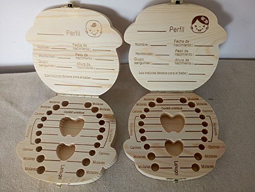 Atommy 1 Pcs Madera de Caja Almacenamiento de Dientes Leches Caja de Recién Nacidos Recuerdo para Bebés Regalos Español (Niño)