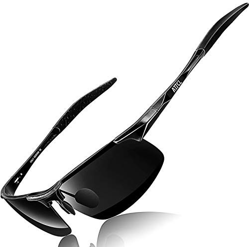 ATTCL Hombre Gafas De Sol Deportes Polarizado Súper Ligero Al-Mg Marco De Metal 8177 Black