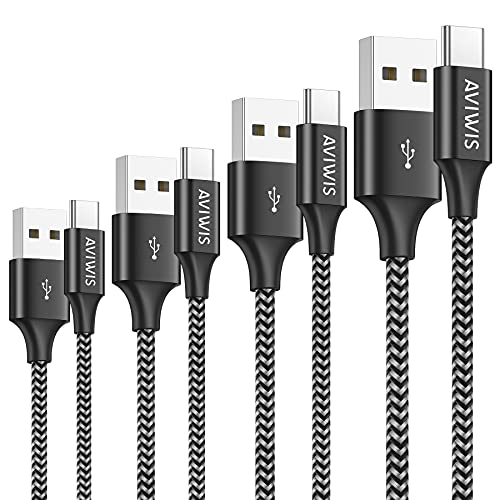 AVIWIS Cable USB Tipo C [4Pack 0.5M 1M 2M 3M] Cable Cargador USB C de Nylon Trenzado Carga Rápida y Sincronización Compatible for Galaxy S10/ S9/ S8, para Huawei P20/ Mate20, LG G6, OnePlus 6T