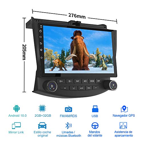 AWESAFE Android 10.0 [2GB+32GB] Radio Coche para Honda Accord VII con 10.1 Pulgadas Pantalla Táctil, Autoradio con Bluetooth/GPS/FM/RDS/USB/RCA, Apoyo Mandos Volante, Mirrorlink y Aparcamiento