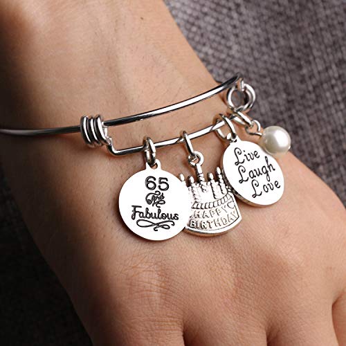 Awyuan 13 16 18 21 30 40 50 60 65 años de Edad Regalos de cumpleaños para Mujeres niñas Pulsera Brazalete Ajustable de Acero Inoxidable joyería (65 años de Edad)