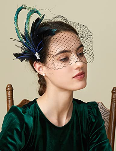 BABEYOND Tocado para el pelo de plumas de los años 20, para bodas, novias, elegantes, para mujer, charlestón, Great Gatsby, carnaval, accesorios, color negro