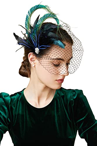 BABEYOND Tocado para el pelo de plumas de los años 20, para bodas, novias, elegantes, para mujer, charlestón, Great Gatsby, carnaval, accesorios, color negro