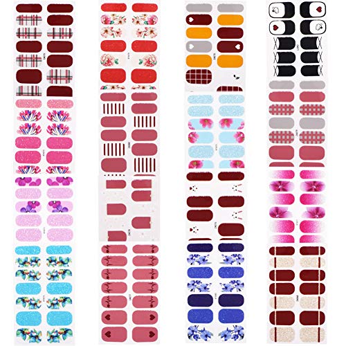 Babioms 16 Sheets Full Wraps Nail Polish Stickers, 3D Self-Adhesive Nail Art Decals Strips Manicure Kits Nail Designs Art Decal Strip Nail Decals for Women Girls Kids DIY Decoration