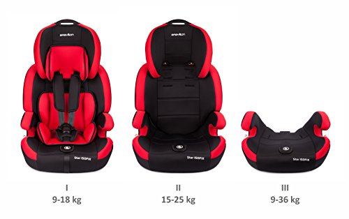 BABYLON silla coche Star ISOFIX. Silla coche bebe para Niños 9-36 kg. Silla coche grupo 1-2-3 isofix. Silla bebe coche ECE R44 / 04 Rojo