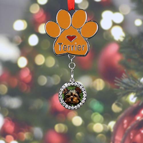 Banberry Designs Terrier Adorno de Navidad – Me Encanta mi Terrier con una Foto Encanto de Huellas – Perro Adorno de Navidad