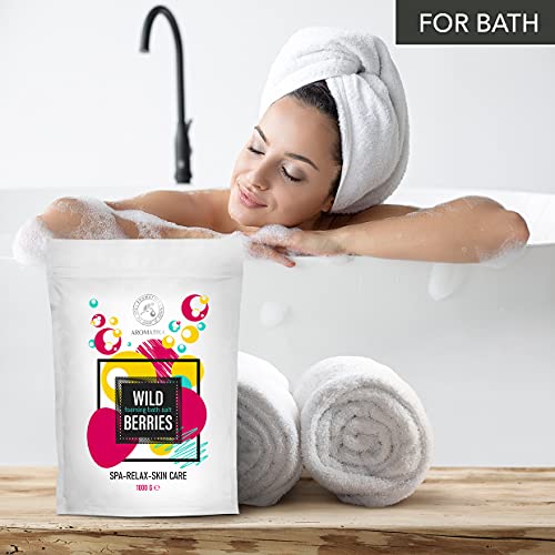 Baño de Espuma de Sal Marina Bayas Forestales 1000g - Sales de Baño de Burbujas con Aceite de Almendra - Aceite de Semilla de Uva - Aceite de Cáscara de Pomelo - Espuma Relajante