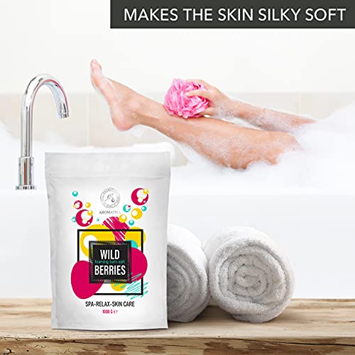 Baño de Espuma de Sal Marina Bayas Forestales 1000g - Sales de Baño de Burbujas con Aceite de Almendra - Aceite de Semilla de Uva - Aceite de Cáscara de Pomelo - Espuma Relajante