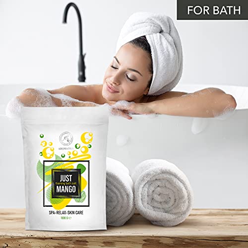 Baño de Espuma de Sal Marina MANGO 1000g - Sales de Baño de Burbujas con Aceite Almendra - Semilla de Uva - Extracto de Fruta de Mango - Espuma Relajante - Aromaterapia - Baños de Burbujas