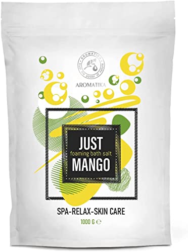 Baño de Espuma de Sal Marina MANGO 1000g - Sales de Baño de Burbujas con Aceite Almendra - Semilla de Uva - Extracto de Fruta de Mango - Espuma Relajante - Aromaterapia - Baños de Burbujas