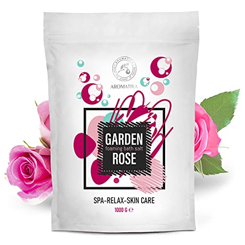 Baño de Espuma de Sal Marina ROSA 1000g - Sales de Baño de Burbujas con Almendra y Aceite de Palo de Rosa y Extracto de Flor de Rosa Damascena - Espuma Relajante - Baños de Burbujas