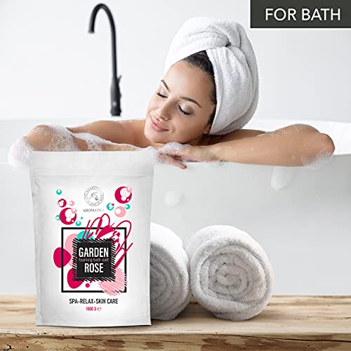 Baño de Espuma de Sal Marina ROSA 1000g - Sales de Baño de Burbujas con Almendra y Aceite de Palo de Rosa y Extracto de Flor de Rosa Damascena - Espuma Relajante - Baños de Burbujas