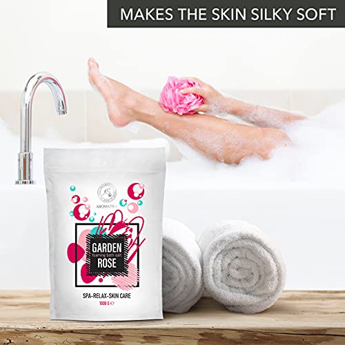 Baño de Espuma de Sal Marina ROSA 1000g - Sales de Baño de Burbujas con Almendra y Aceite de Palo de Rosa y Extracto de Flor de Rosa Damascena - Espuma Relajante - Baños de Burbujas