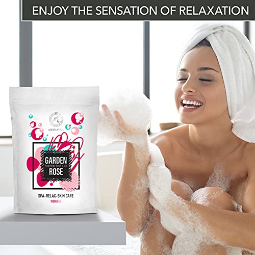 Baño de Espuma de Sal Marina ROSA 1000g - Sales de Baño de Burbujas con Almendra y Aceite de Palo de Rosa y Extracto de Flor de Rosa Damascena - Espuma Relajante - Baños de Burbujas