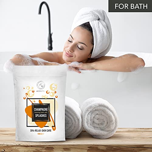 Baño de Espuma de Sal Marina Salpicadura de Champán 1000g - Sales de Baño de Burbujas con Aceite de Almendra - Espuma Relajante - Sales de Baño de Aromaterapia - Baños de Burbujas