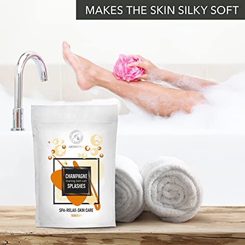 Baño de Espuma de Sal Marina Salpicadura de Champán 1000g - Sales de Baño de Burbujas con Aceite de Almendra - Espuma Relajante - Sales de Baño de Aromaterapia - Baños de Burbujas