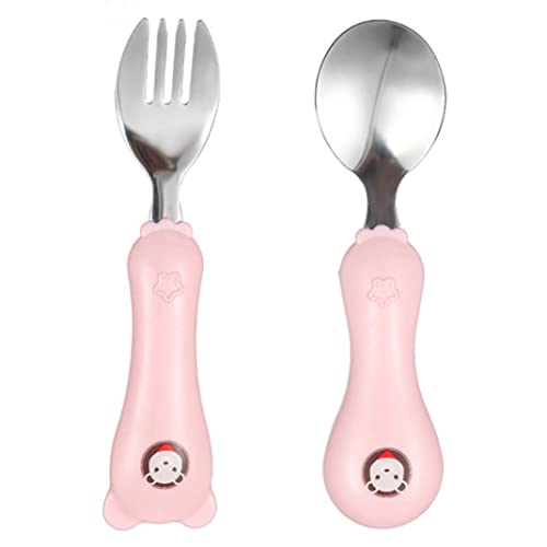 Baobiutin Cuchara De Bebé Conjunto De Tenedor Oso De Dibujos Animados Acero Inoxidable Comer Utensilios Accesorios De Cubiertos 2 Unids Rosa, Recién Nacidos Suministros