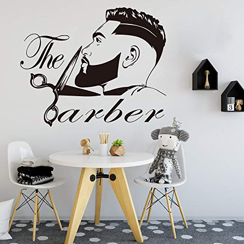 Barbería para hombre, barba, peinado, salón, pared, ventana, calcomanía, peluquería, tijeras, peluquería, pegatina de pared A8, 45x37cm