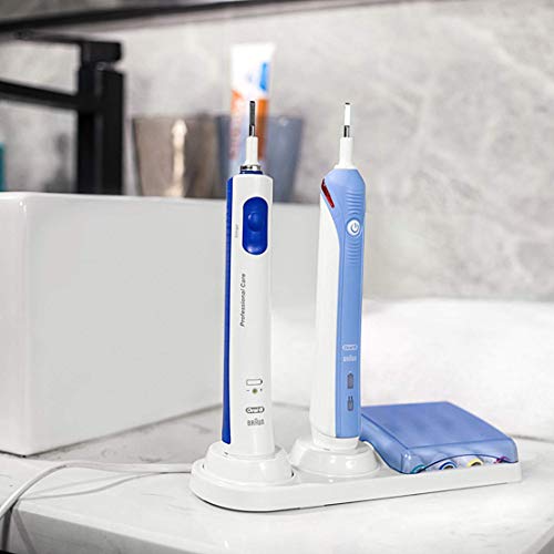 Base Soporte Porta Cepillo de Dientes Eléctrico para Oral B con Tapa – Incluye 4 Fundas Higiénicas Protectores de Cabezales Cepillo Dientes para Oral B