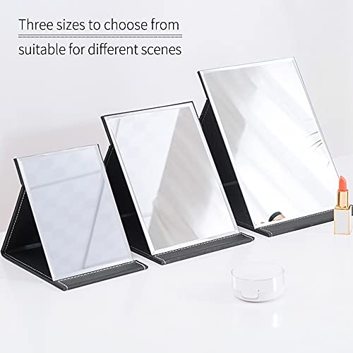 Bcofo Espejo Maquillaje Mirror Espejo Cosmético Tocador De Mesa Tocador Plegable Ajustable Ángulo Cuero De PU con Patrón De Lichi Color Puro para Maquillaje con Mesa Ultra Alta Definición