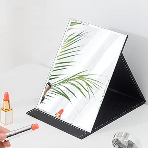 Bcofo Espejo Maquillaje Mirror Espejo Cosmético Tocador De Mesa Tocador Plegable Ajustable Ángulo Cuero De PU con Patrón De Lichi Color Puro para Maquillaje con Mesa Ultra Alta Definición