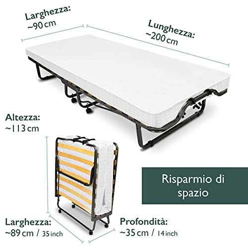 Beautissu Cama Plegable de Invitados Venetia - 90x200 cm - Estable Armadura de Metal - con somier y Funda Protectora