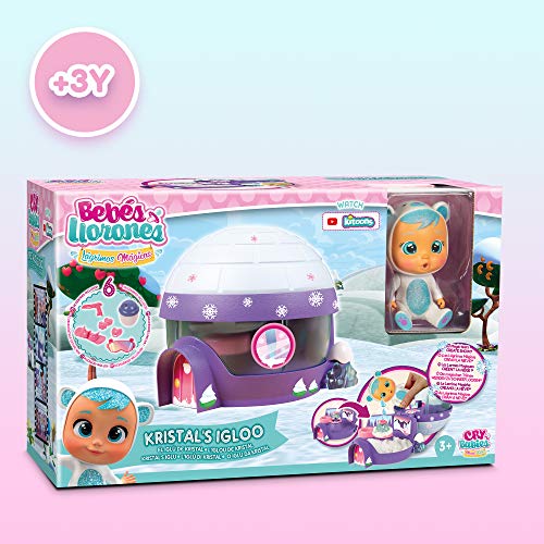 BEBÉS LLORONES LÁGRIMAS MÁGICAS El Iglú de Kristal | Playset iglú mágico que crea Nieve con sorpresas y su muñeca Kristal - Juguete para niñas y niños + 3 Años