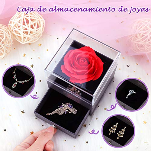 Becoyou Rosa Eterna, Regalo Original Mujer, Rosas Caja Regalo De Joyería con Broche y Tarjeta De Felicitación, Ideas Regalo para Ella Esposa Mamá Mujer