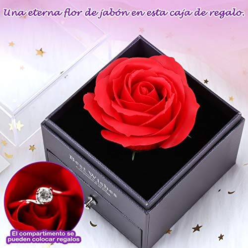 Becoyou Rosa Eterna, Regalo Original Mujer, Rosas Caja Regalo De Joyería con Broche y Tarjeta De Felicitación, Ideas Regalo para Ella Esposa Mamá Mujer