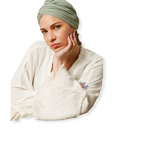 Belle Turban, Turbante para Mujer, Modelo C-Alejandria, Color Kaki V, Talla única, Elegante Gorro Oncológico, Hecho con Algodón Orgánico, Suave y Transpirable, No Irrita, Fabricado en España