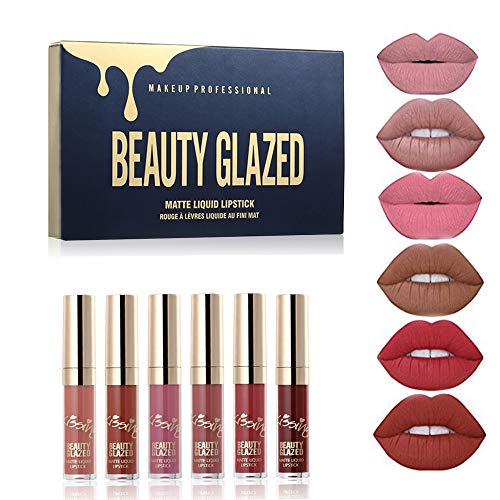 BELLEZA ESMALTADA 6 piezas/juego Brillo labial líquido Herramienta de maquillaje labial profesional Terciopelo mate Hidratante hidratante kit de lápiz labial nutritivo (#01)