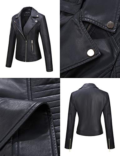 BELLIVERA Chaqueta de Cuero PU para Mujer(negro), Chaqueta con Bolsillos con Cremallera, Chaqueta Corta para el Otoño, Primavera, XL